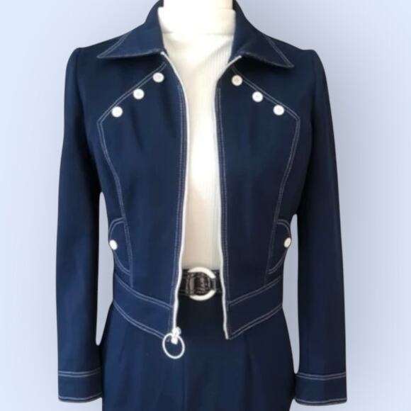 Vintage Jonathan Logan Navy White Mod Zip Front Short Jacket Fits 4-6  or S - Picture 1 of 12